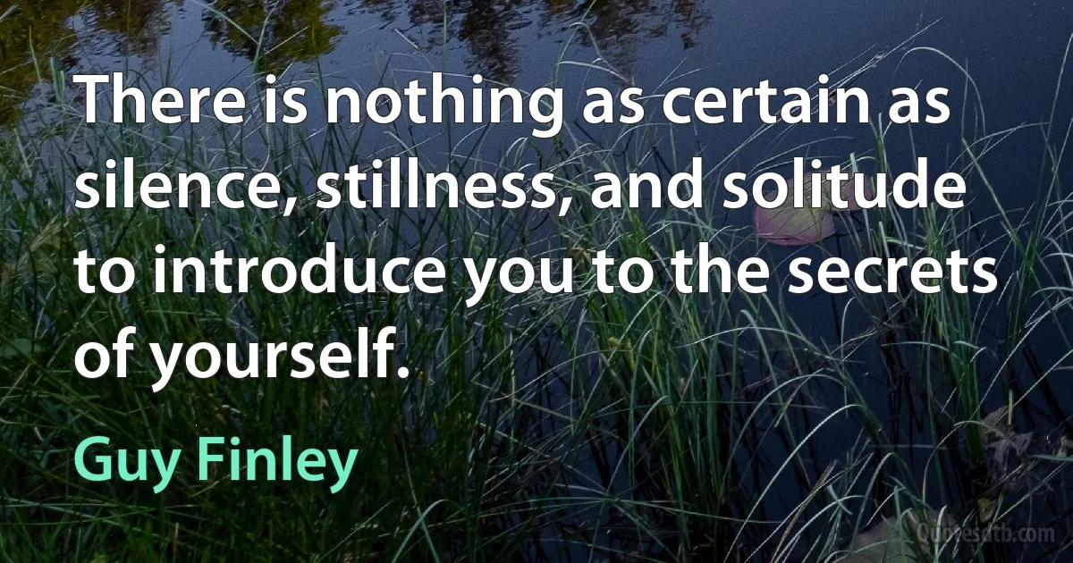 There is nothing as certain as silence, stillness, and solitude to introduce you to the secrets of yourself. (Guy Finley)