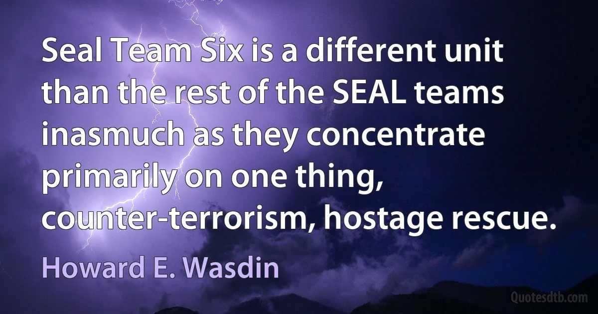 Seal Team Six is a different unit than the rest of the SEAL teams inasmuch as they concentrate primarily on one thing, counter-terrorism, hostage rescue. (Howard E. Wasdin)