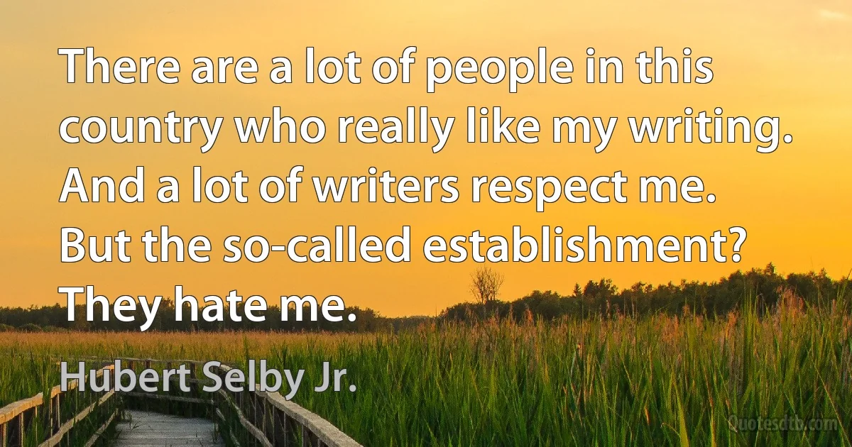 There are a lot of people in this country who really like my writing. And a lot of writers respect me. But the so-called establishment? They hate me. (Hubert Selby Jr.)