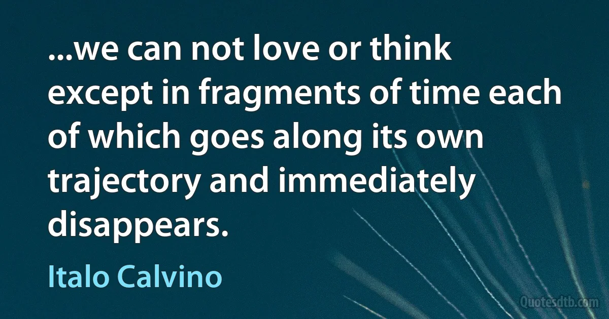 ...we can not love or think except in fragments of time each of which goes along its own trajectory and immediately disappears. (Italo Calvino)