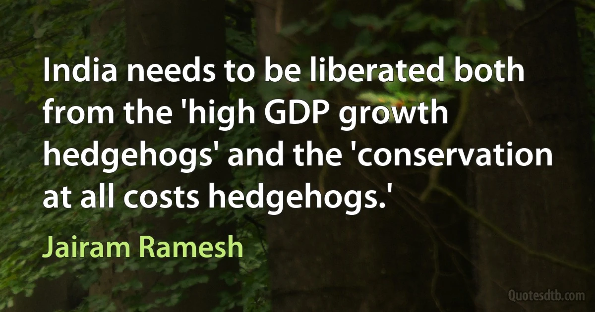 India needs to be liberated both from the 'high GDP growth hedgehogs' and the 'conservation at all costs hedgehogs.' (Jairam Ramesh)