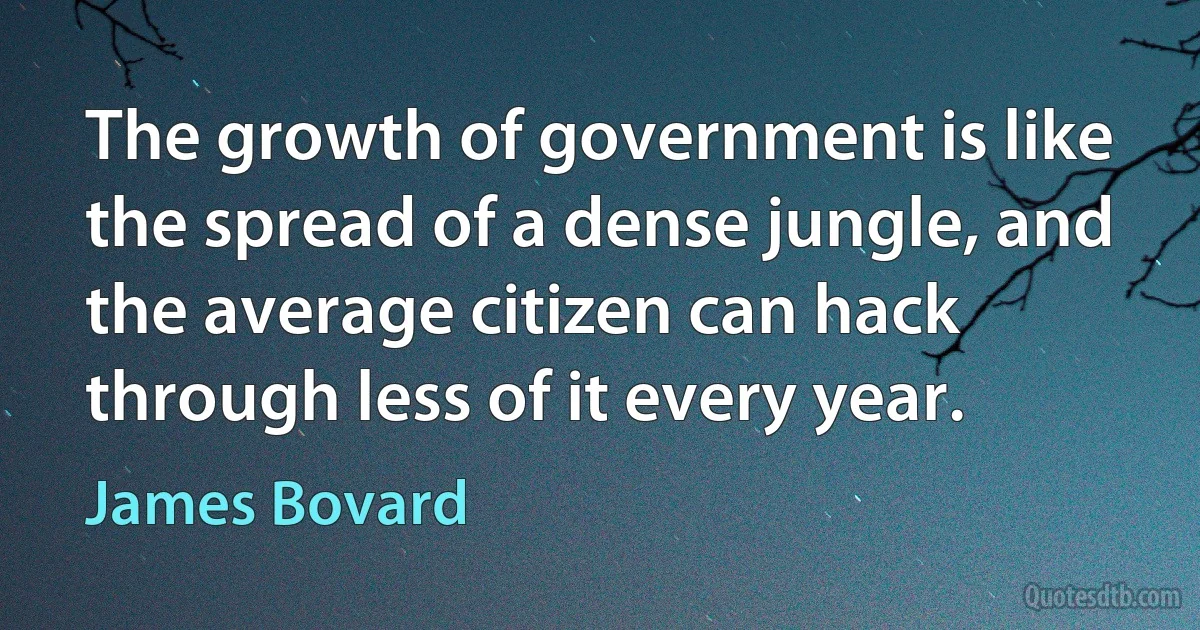 The growth of government is like the spread of a dense jungle, and the average citizen can hack through less of it every year. (James Bovard)