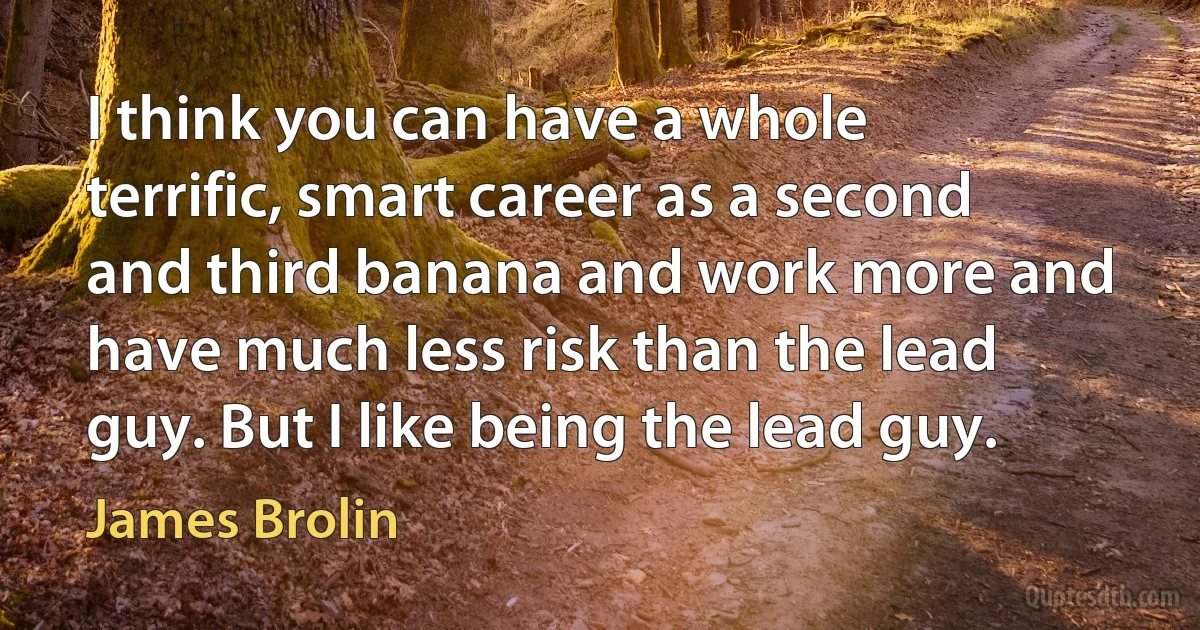 I think you can have a whole terrific, smart career as a second and third banana and work more and have much less risk than the lead guy. But I like being the lead guy. (James Brolin)