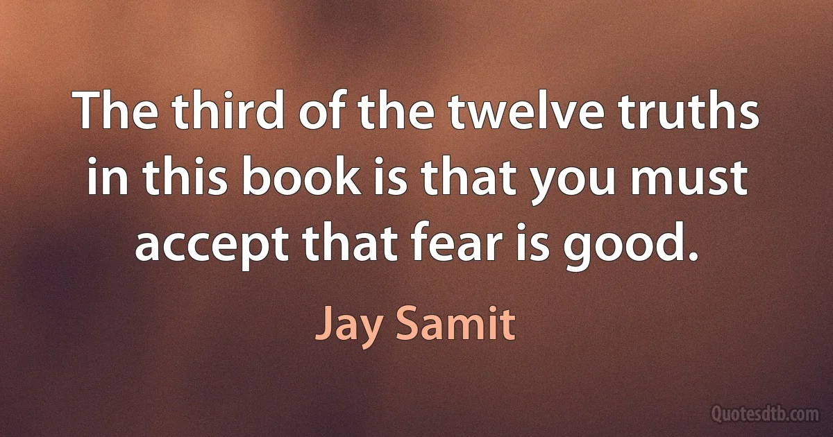 The third of the twelve truths in this book is that you must accept that fear is good. (Jay Samit)