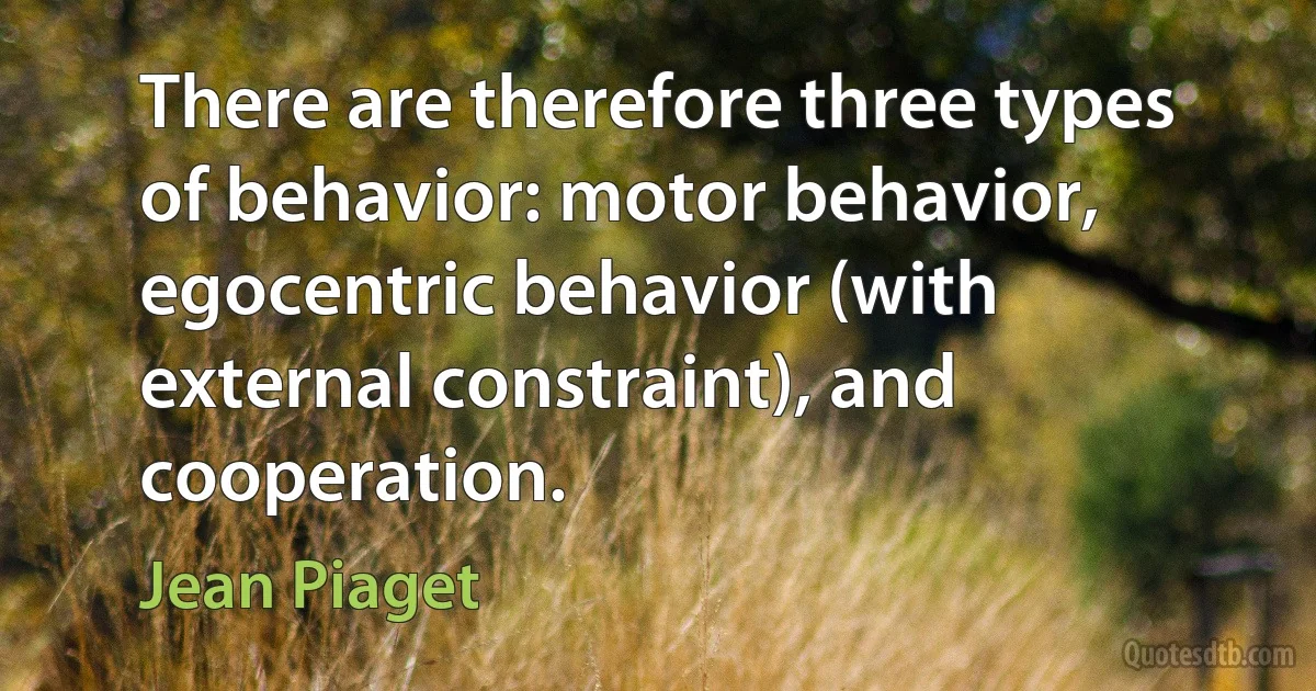 There are therefore three types of behavior: motor behavior, egocentric behavior (with external constraint), and cooperation. (Jean Piaget)