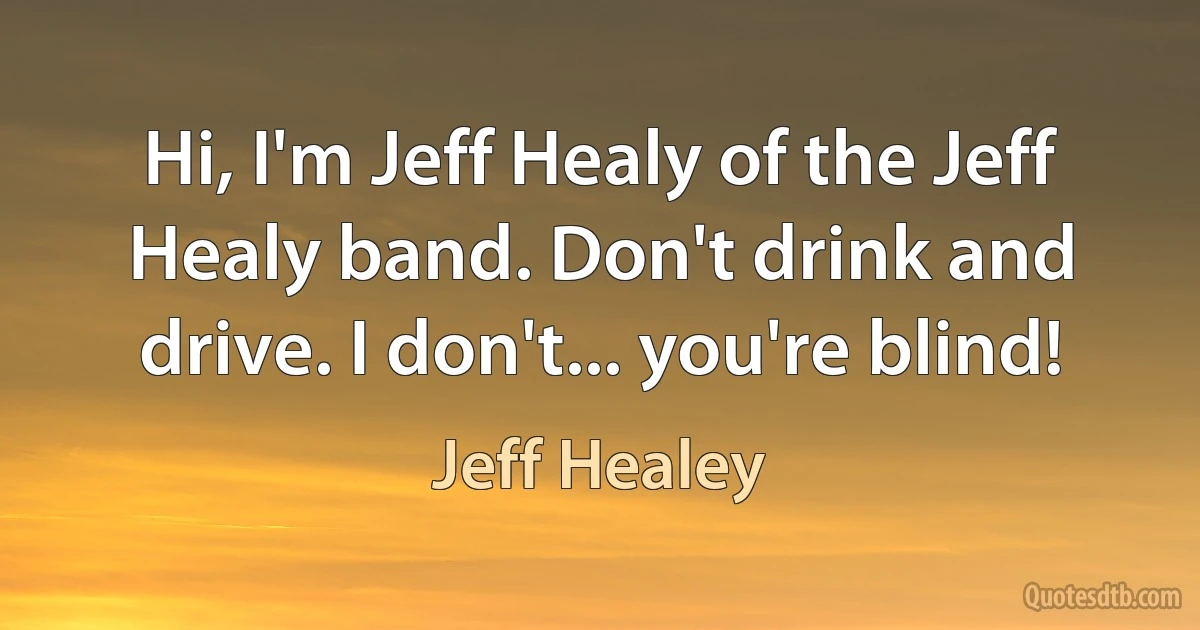 Hi, I'm Jeff Healy of the Jeff Healy band. Don't drink and drive. I don't... you're blind! (Jeff Healey)