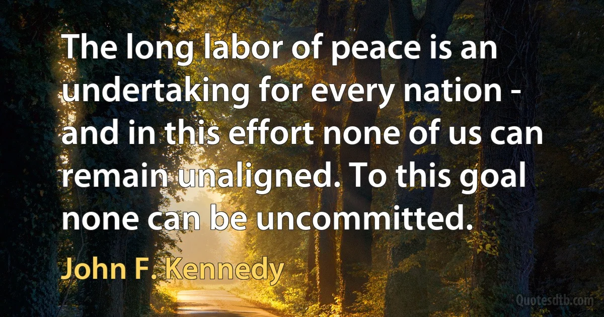 The long labor of peace is an undertaking for every nation - and in this effort none of us can remain unaligned. To this goal none can be uncommitted. (John F. Kennedy)