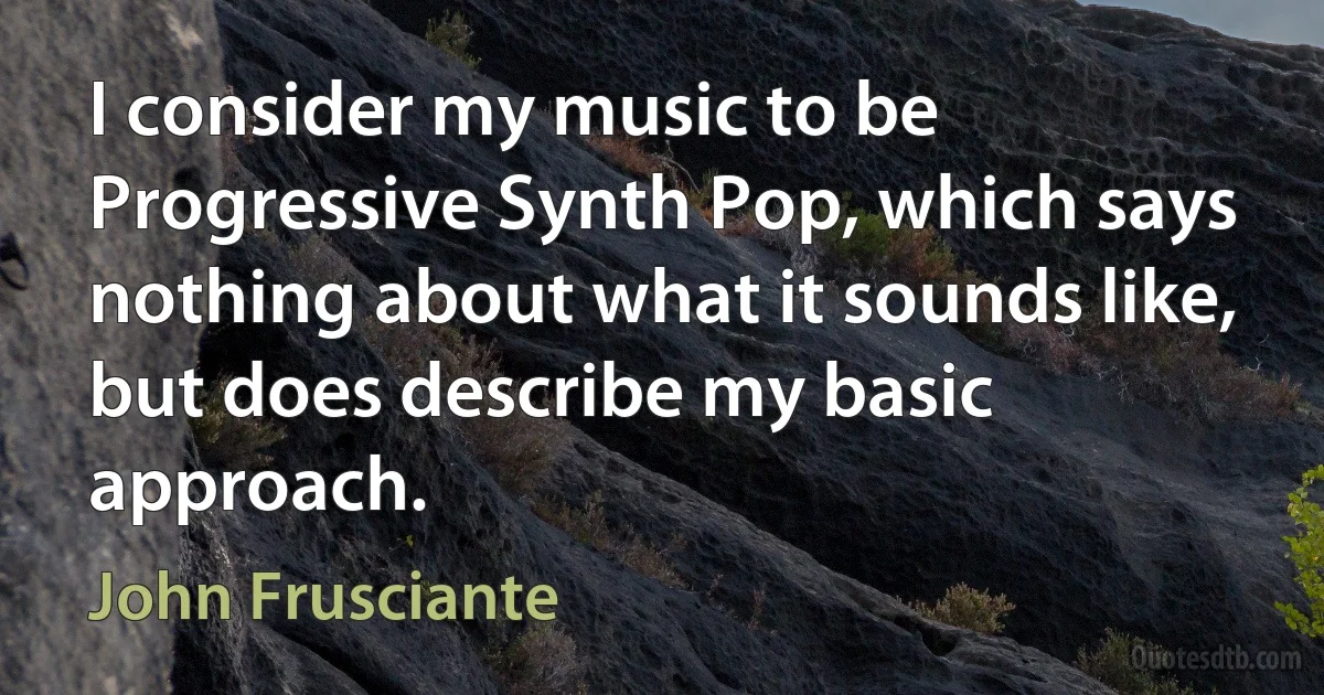 I consider my music to be Progressive Synth Pop, which says nothing about what it sounds like, but does describe my basic approach. (John Frusciante)