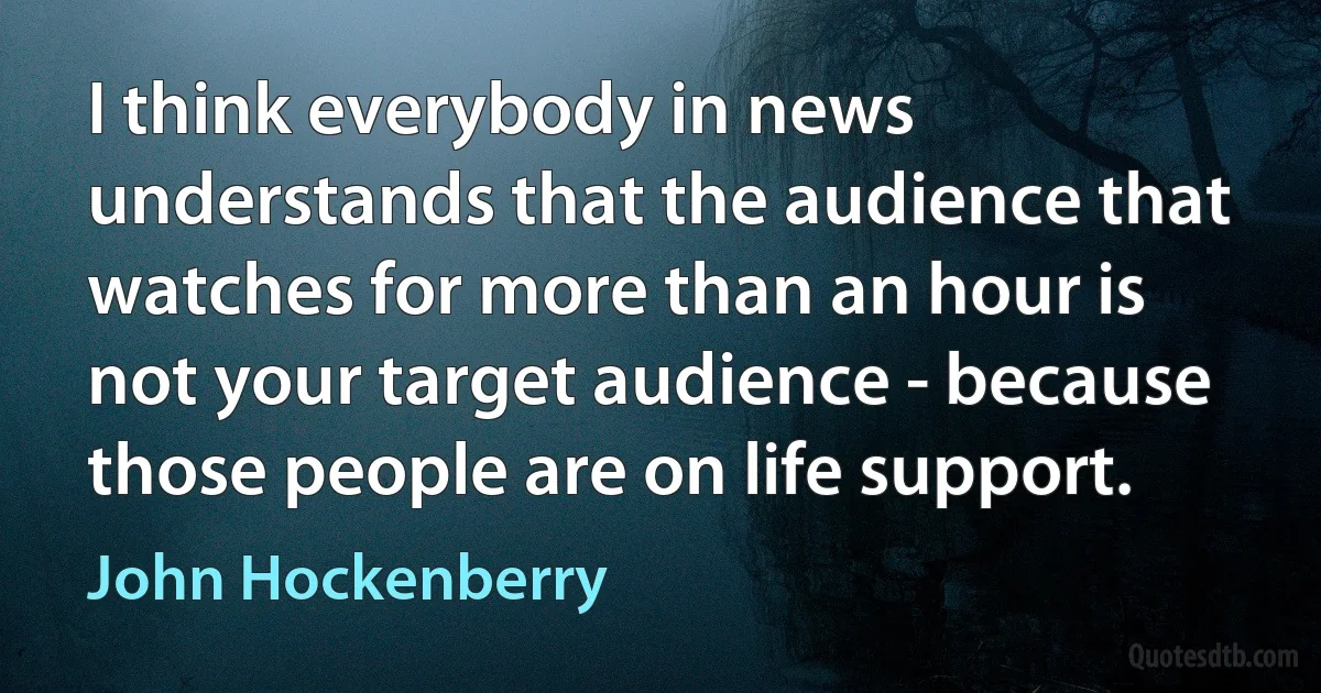 I think everybody in news understands that the audience that watches for more than an hour is not your target audience - because those people are on life support. (John Hockenberry)