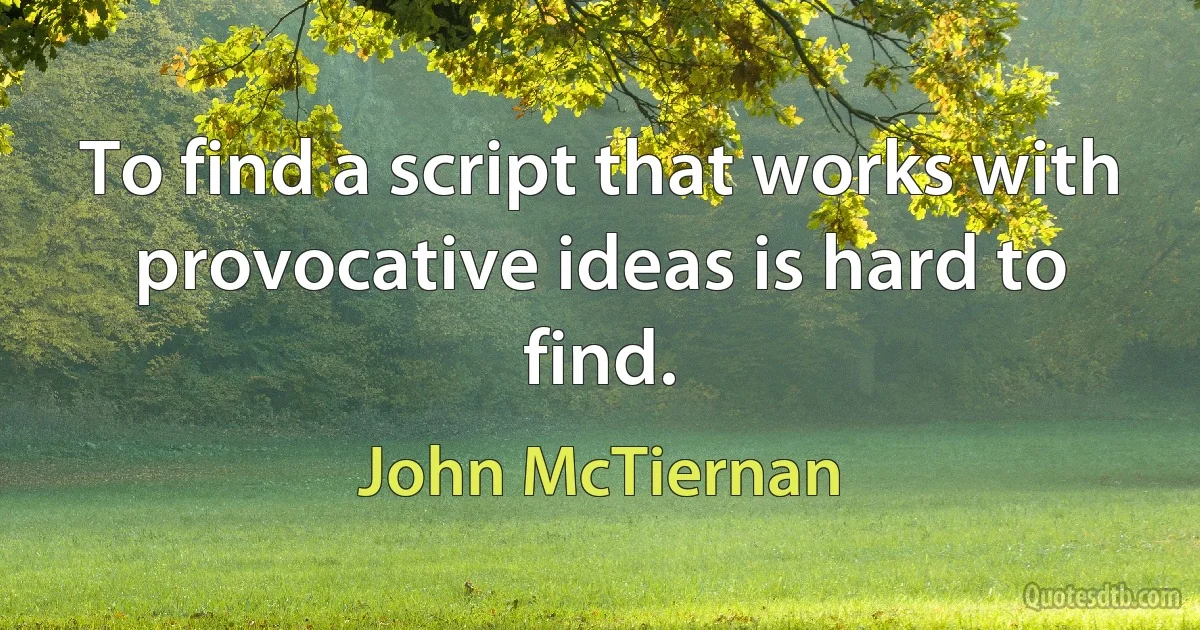 To find a script that works with provocative ideas is hard to find. (John McTiernan)