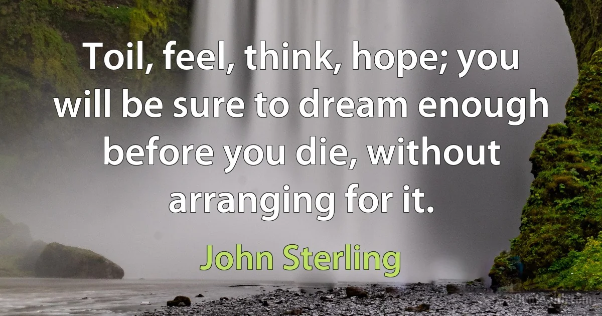 Toil, feel, think, hope; you will be sure to dream enough before you die, without arranging for it. (John Sterling)