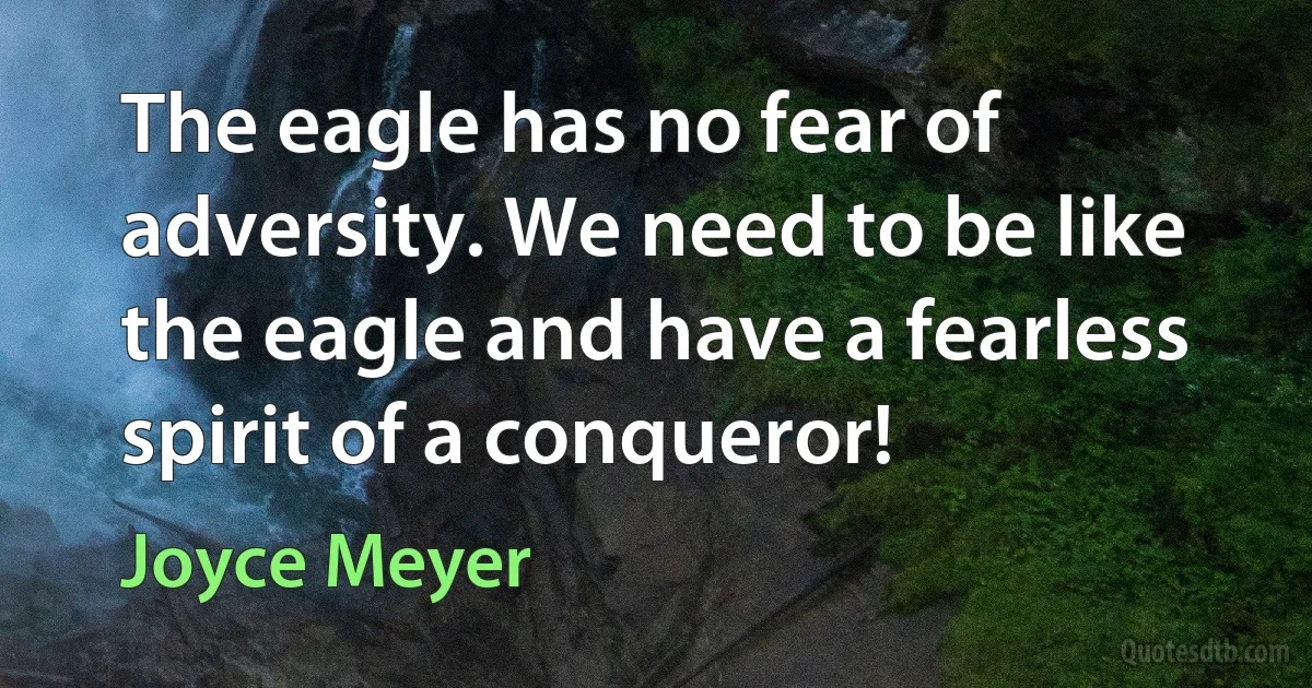 The eagle has no fear of adversity. We need to be like the eagle and have a fearless spirit of a conqueror! (Joyce Meyer)