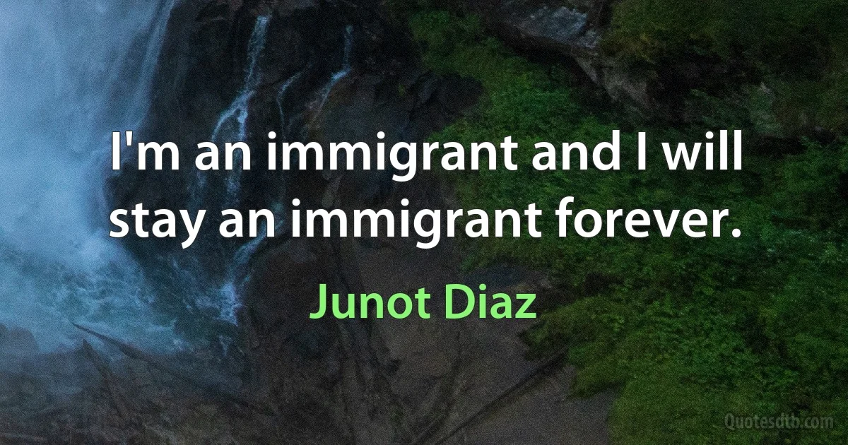 I'm an immigrant and I will stay an immigrant forever. (Junot Diaz)