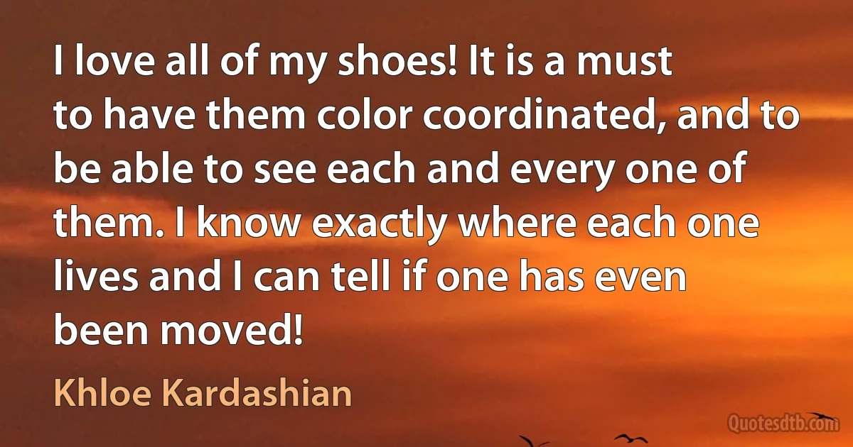 I love all of my shoes! It is a must to have them color coordinated, and to be able to see each and every one of them. I know exactly where each one lives and I can tell if one has even been moved! (Khloe Kardashian)