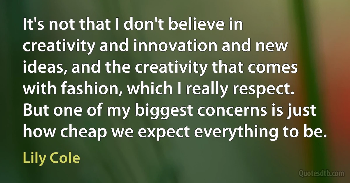 It's not that I don't believe in creativity and innovation and new ideas, and the creativity that comes with fashion, which I really respect. But one of my biggest concerns is just how cheap we expect everything to be. (Lily Cole)