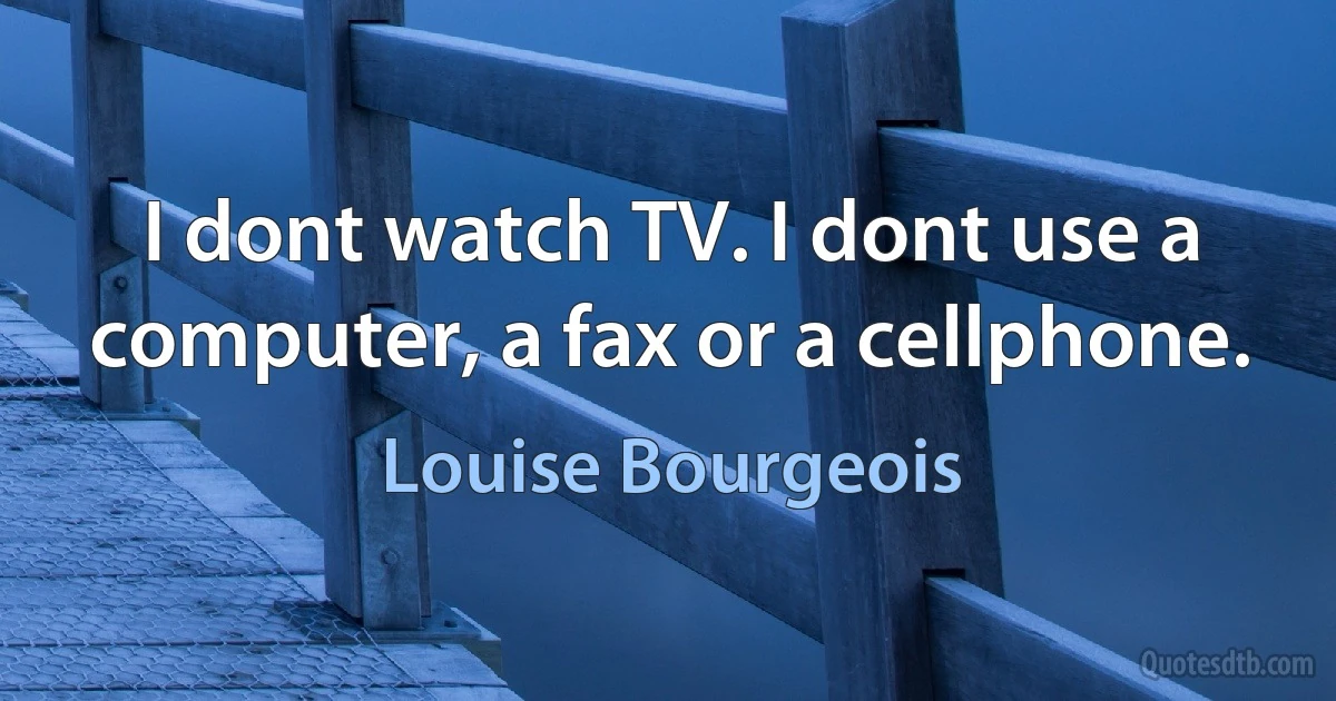 I dont watch TV. I dont use a computer, a fax or a cellphone. (Louise Bourgeois)