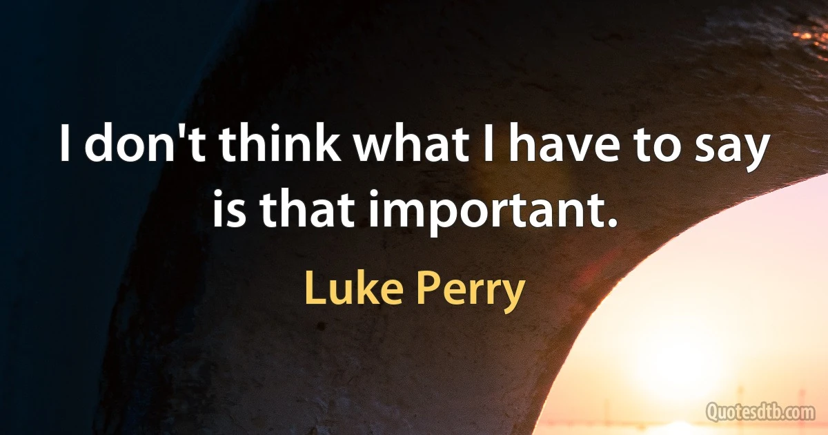 I don't think what I have to say is that important. (Luke Perry)