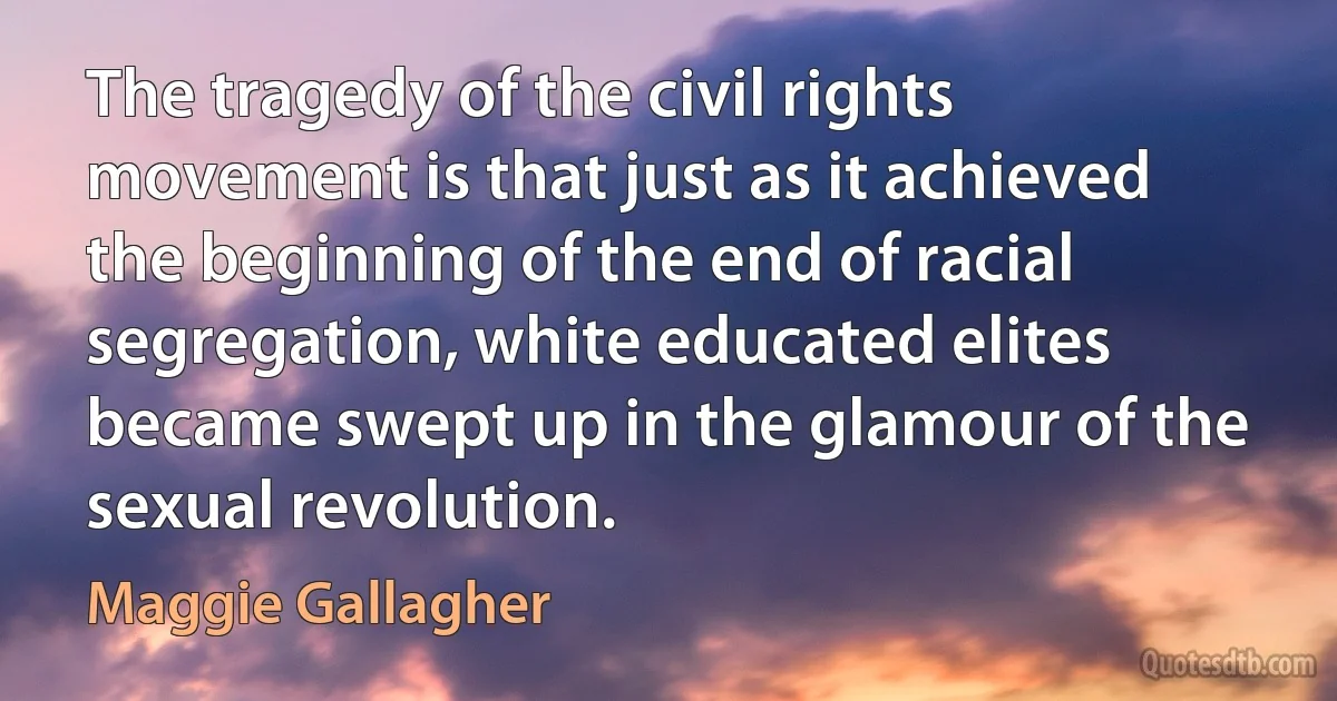 The tragedy of the civil rights movement is that just as it achieved the beginning of the end of racial segregation, white educated elites became swept up in the glamour of the sexual revolution. (Maggie Gallagher)