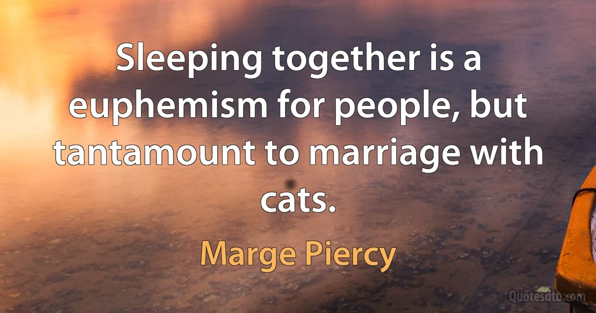 Sleeping together is a euphemism for people, but tantamount to marriage with cats. (Marge Piercy)