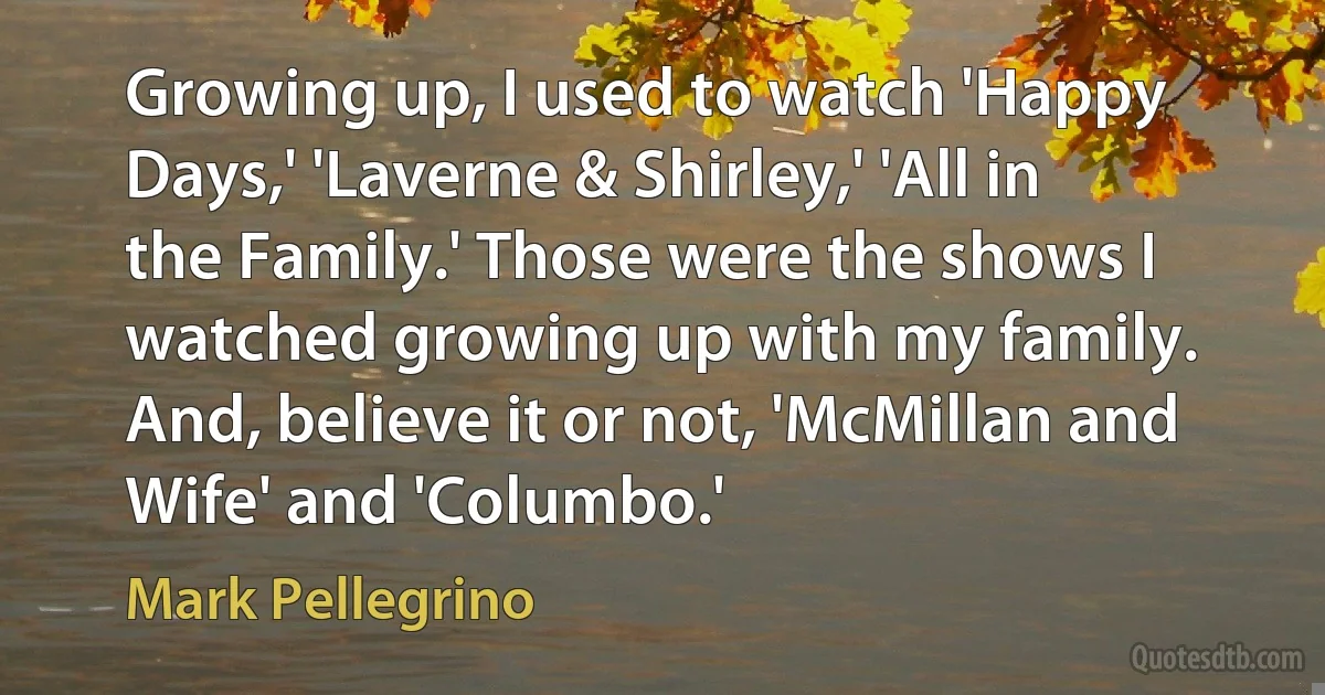 Growing up, I used to watch 'Happy Days,' 'Laverne & Shirley,' 'All in the Family.' Those were the shows I watched growing up with my family. And, believe it or not, 'McMillan and Wife' and 'Columbo.' (Mark Pellegrino)