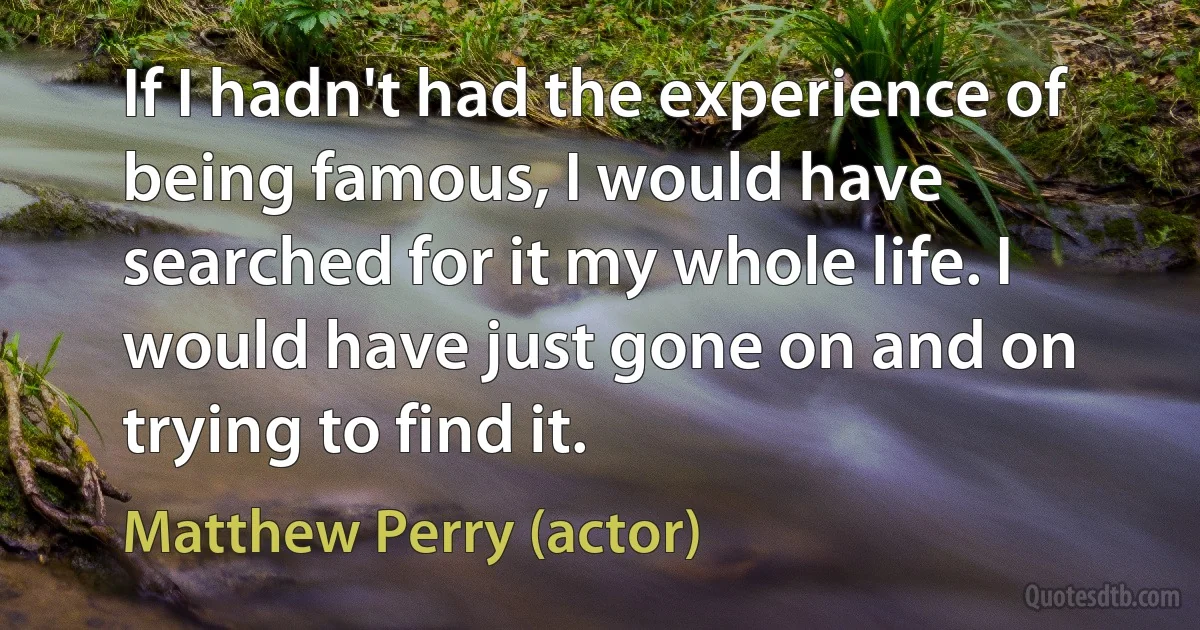 If I hadn't had the experience of being famous, I would have searched for it my whole life. I would have just gone on and on trying to find it. (Matthew Perry (actor))