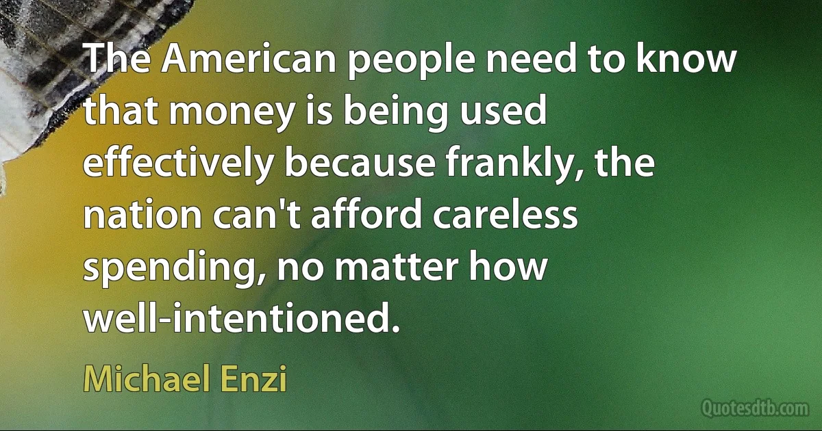 The American people need to know that money is being used effectively because frankly, the nation can't afford careless spending, no matter how well-intentioned. (Michael Enzi)