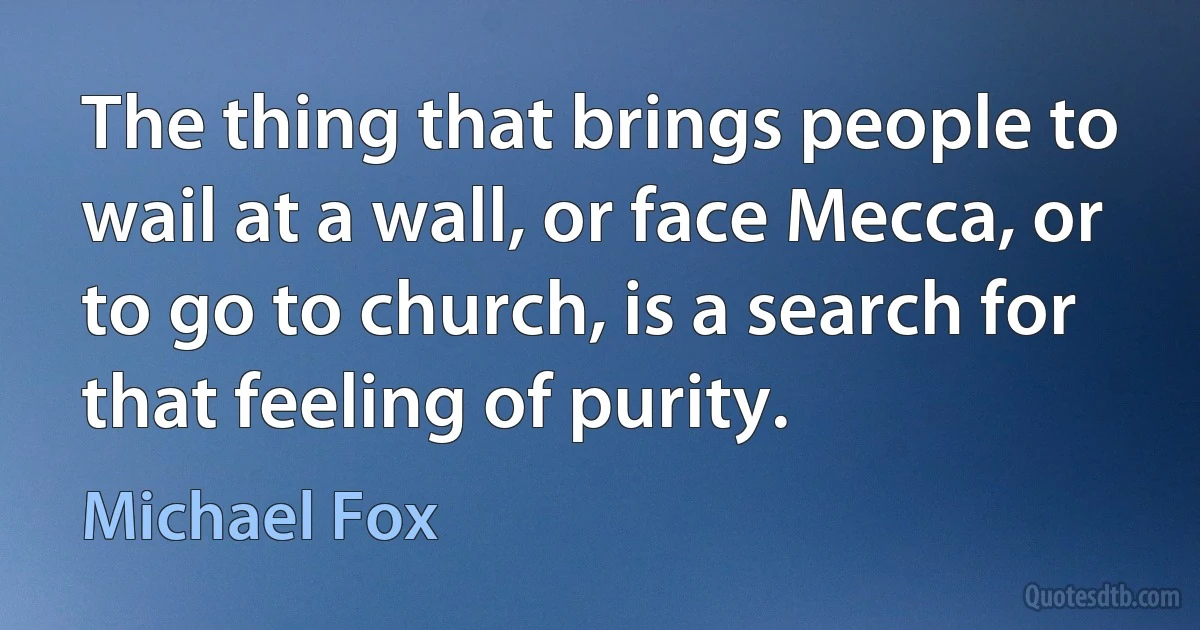 The thing that brings people to wail at a wall, or face Mecca, or to go to church, is a search for that feeling of purity. (Michael Fox)