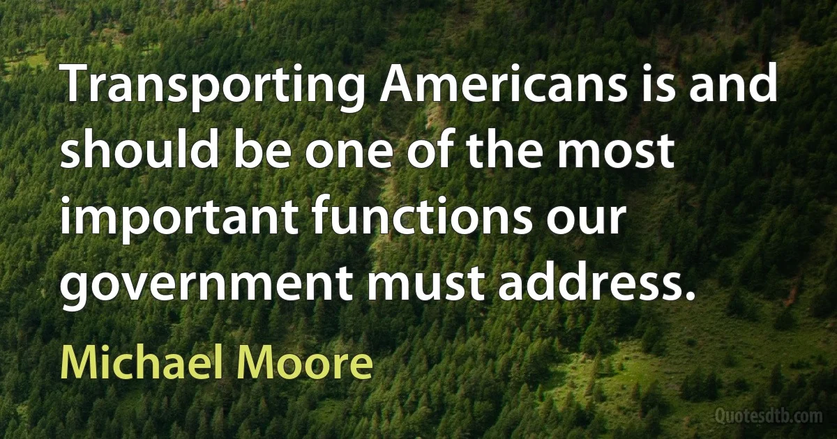 Transporting Americans is and should be one of the most important functions our government must address. (Michael Moore)