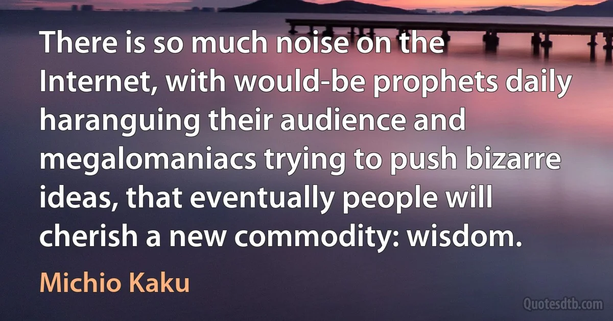 There is so much noise on the Internet, with would-be prophets daily haranguing their audience and megalomaniacs trying to push bizarre ideas, that eventually people will cherish a new commodity: wisdom. (Michio Kaku)