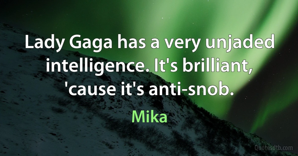 Lady Gaga has a very unjaded intelligence. It's brilliant, 'cause it's anti-snob. (Mika)