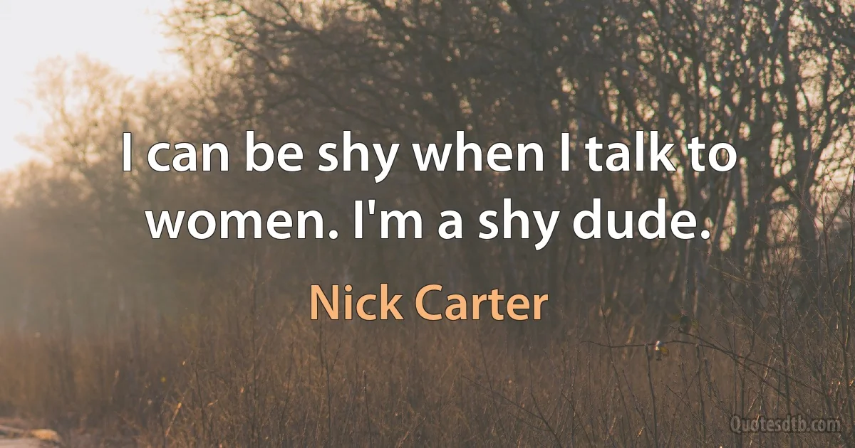 I can be shy when I talk to women. I'm a shy dude. (Nick Carter)