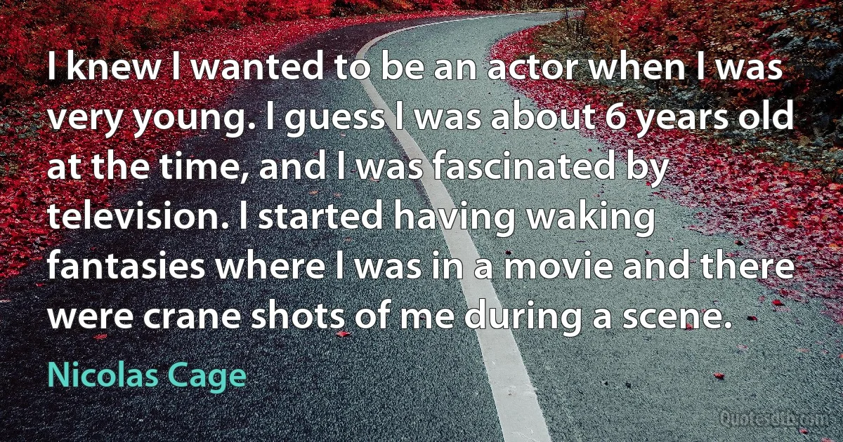 I knew I wanted to be an actor when I was very young. I guess I was about 6 years old at the time, and I was fascinated by television. I started having waking fantasies where I was in a movie and there were crane shots of me during a scene. (Nicolas Cage)