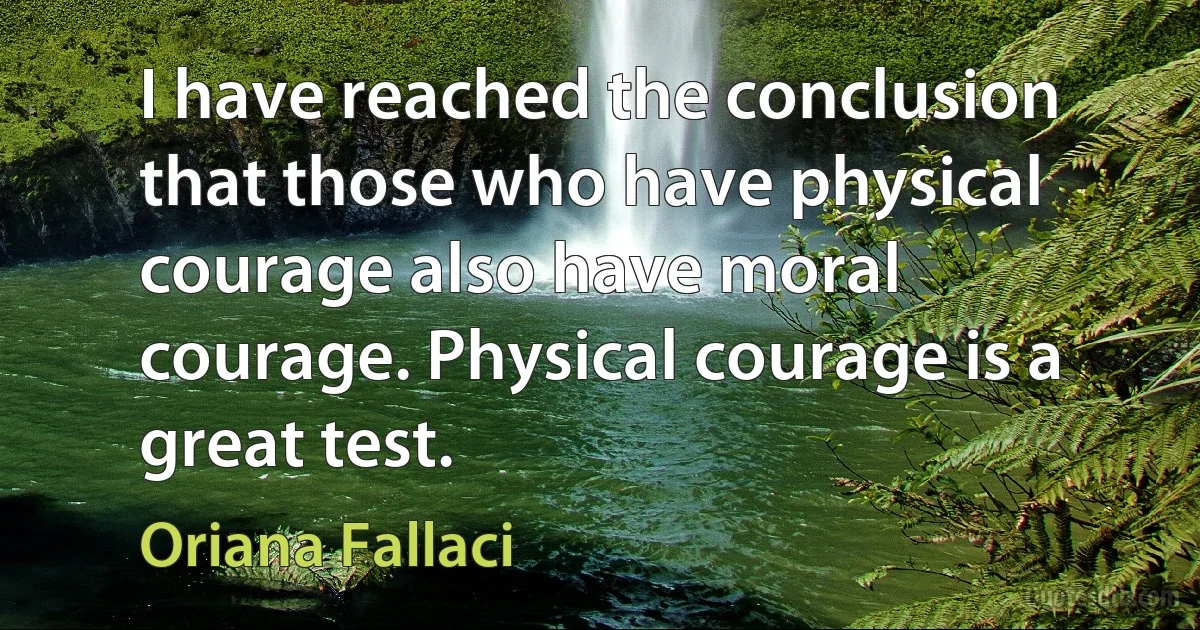 I have reached the conclusion that those who have physical courage also have moral courage. Physical courage is a great test. (Oriana Fallaci)