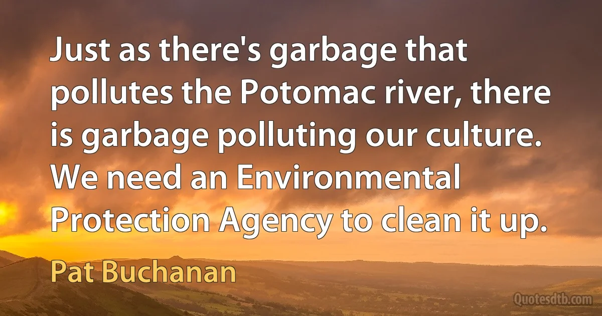 Just as there's garbage that pollutes the Potomac river, there is garbage polluting our culture. We need an Environmental Protection Agency to clean it up. (Pat Buchanan)