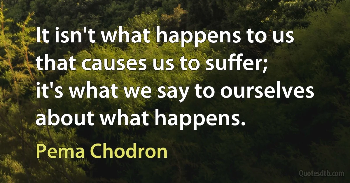 It isn't what happens to us that causes us to suffer; it's what we say to ourselves about what happens. (Pema Chodron)