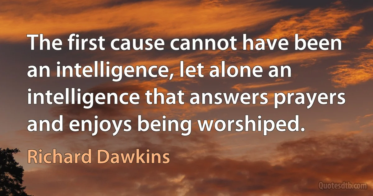 The first cause cannot have been an intelligence, let alone an intelligence that answers prayers and enjoys being worshiped. (Richard Dawkins)