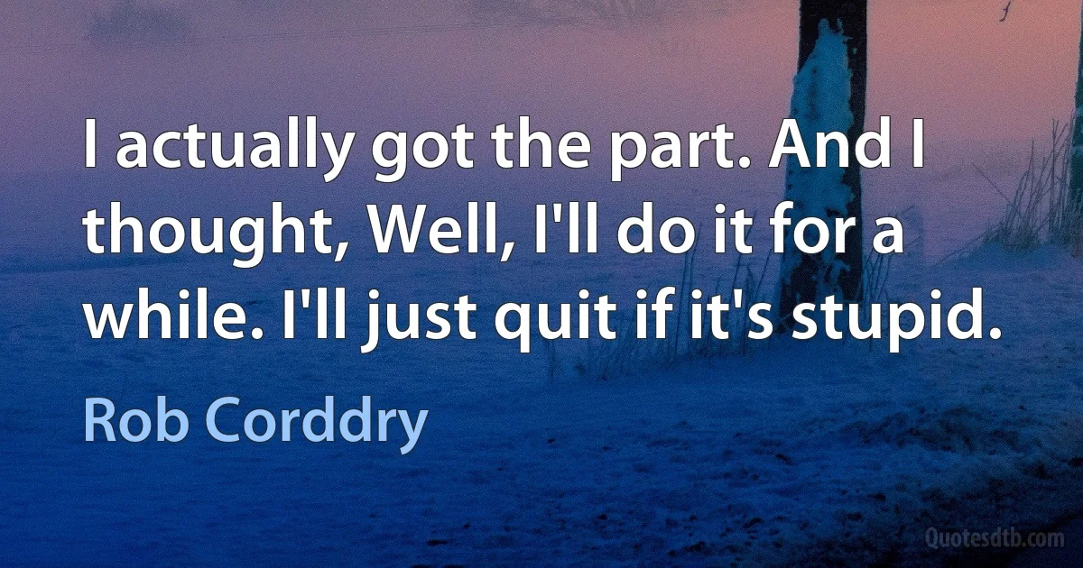 I actually got the part. And I thought, Well, I'll do it for a while. I'll just quit if it's stupid. (Rob Corddry)