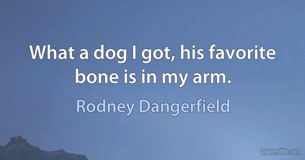 What a dog I got, his favorite bone is in my arm. (Rodney Dangerfield)