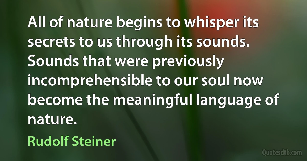 All of nature begins to whisper its secrets to us through its sounds. Sounds that were previously incomprehensible to our soul now become the meaningful language of nature. (Rudolf Steiner)