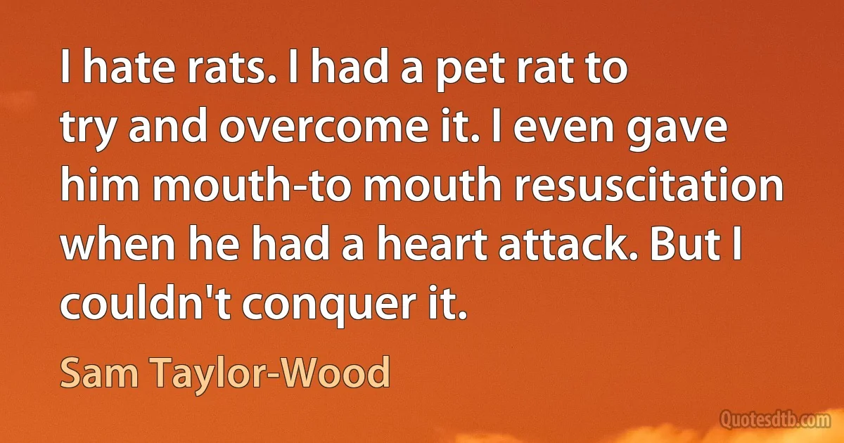 I hate rats. I had a pet rat to try and overcome it. I even gave him mouth-to mouth resuscitation when he had a heart attack. But I couldn't conquer it. (Sam Taylor-Wood)