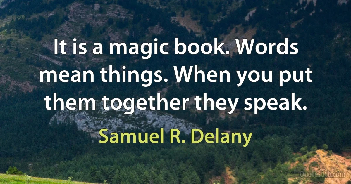 It is a magic book. Words mean things. When you put them together they speak. (Samuel R. Delany)