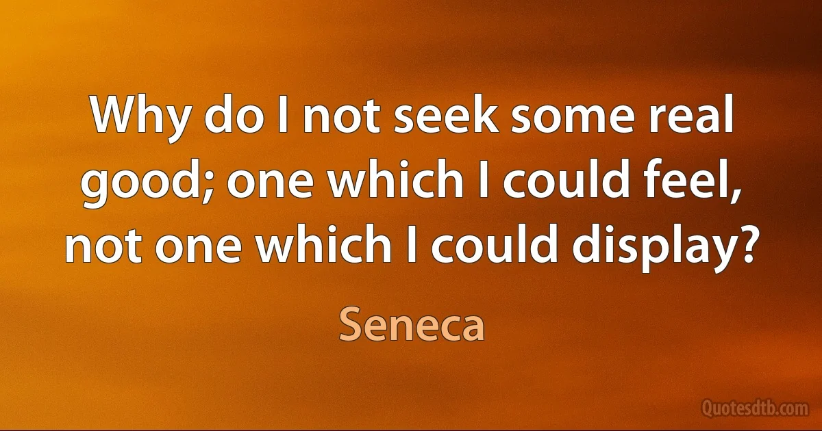 Why do I not seek some real good; one which I could feel, not one which I could display? (Seneca)