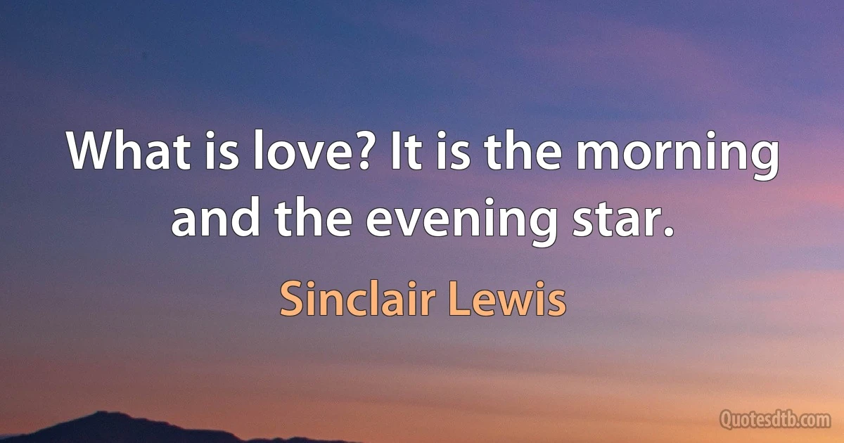 What is love? It is the morning and the evening star. (Sinclair Lewis)