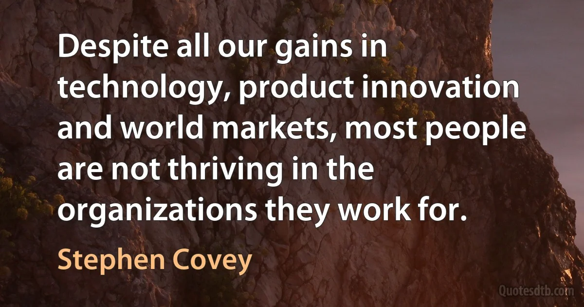 Despite all our gains in technology, product innovation and world markets, most people are not thriving in the organizations they work for. (Stephen Covey)