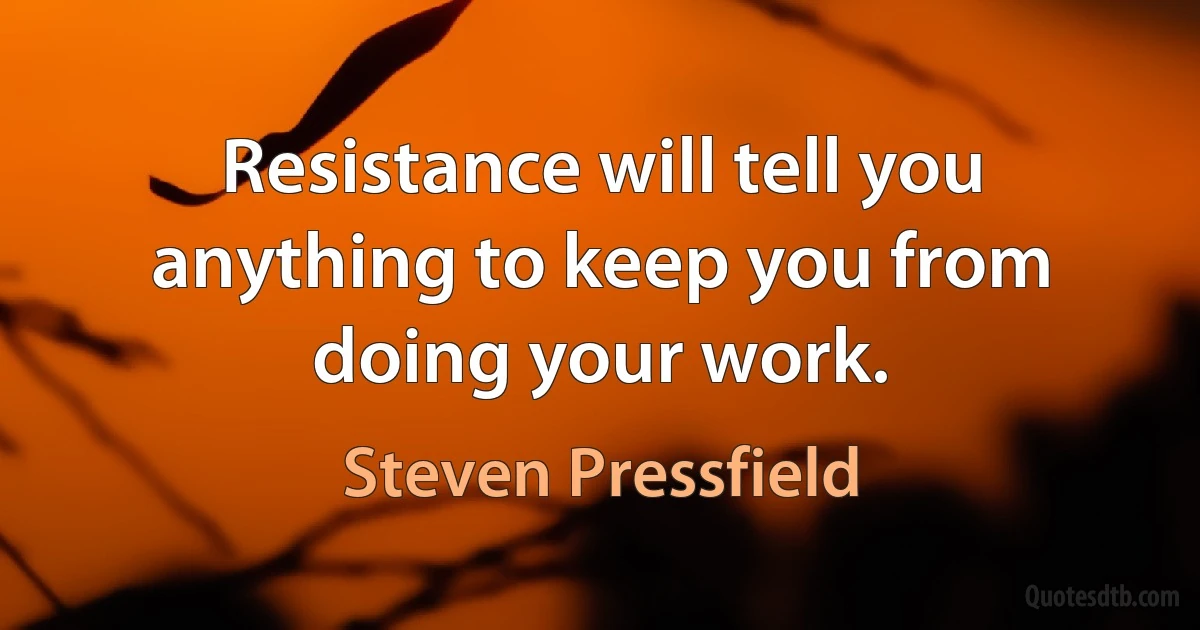 Resistance will tell you anything to keep you from doing your work. (Steven Pressfield)