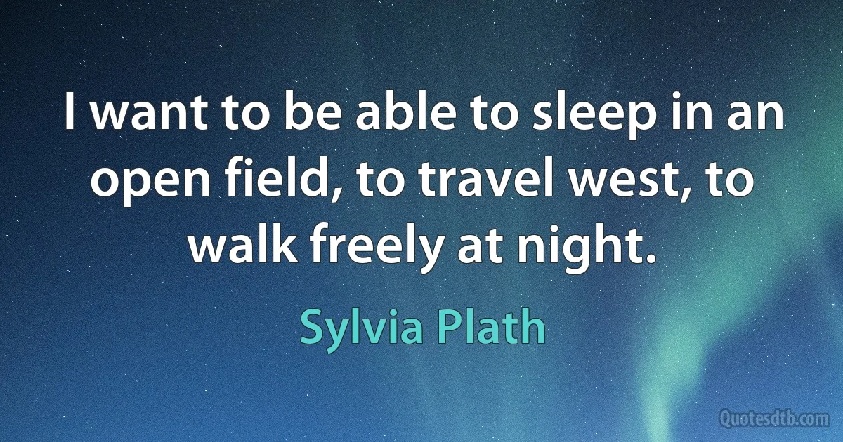 I want to be able to sleep in an open field, to travel west, to walk freely at night. (Sylvia Plath)