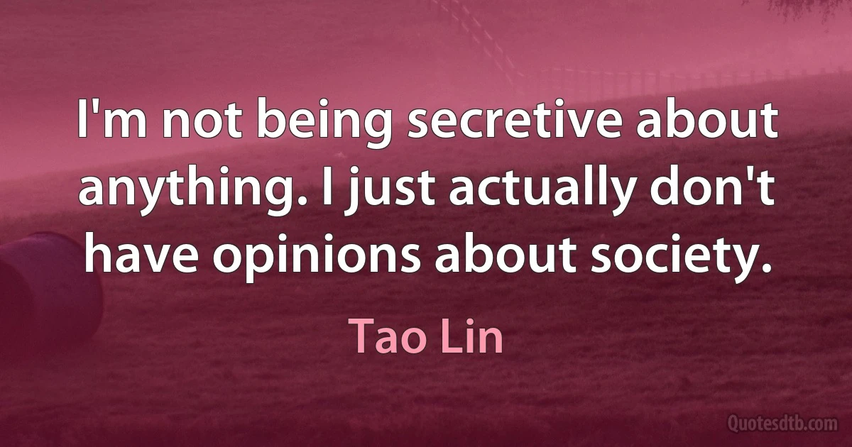 I'm not being secretive about anything. I just actually don't have opinions about society. (Tao Lin)