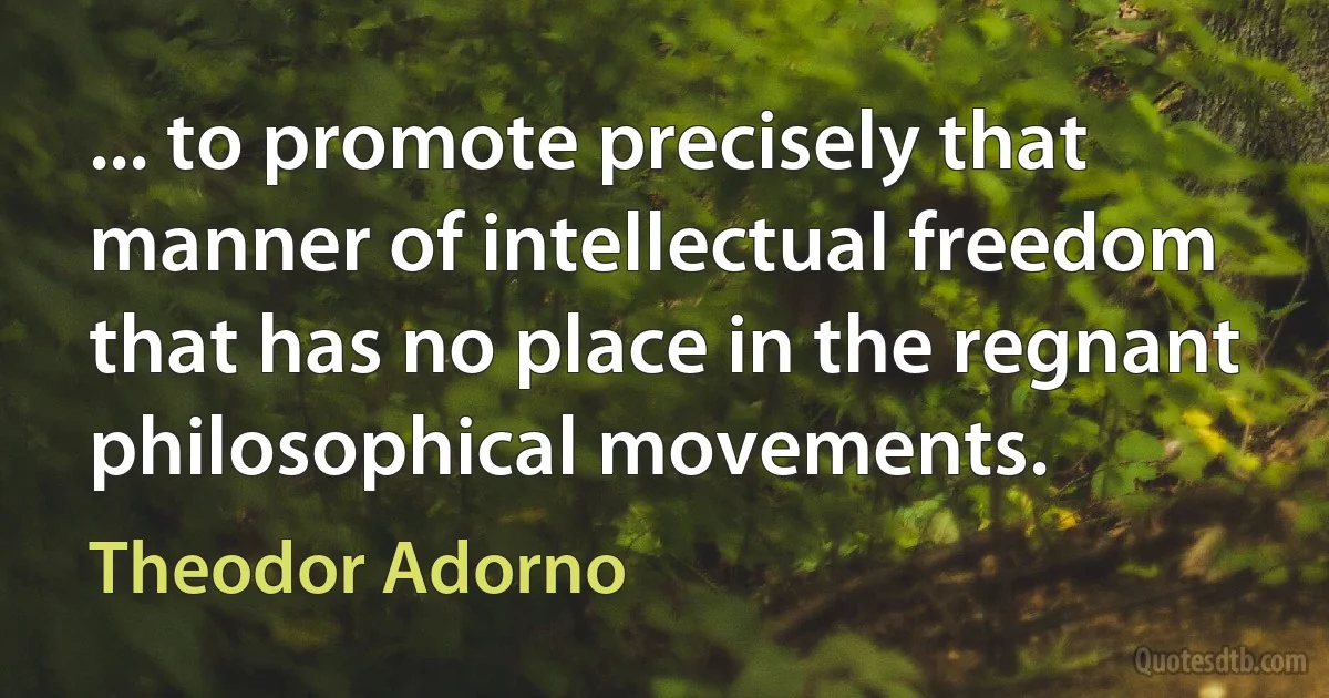 ... to promote precisely that manner of intellectual freedom that has no place in the regnant philosophical movements. (Theodor Adorno)