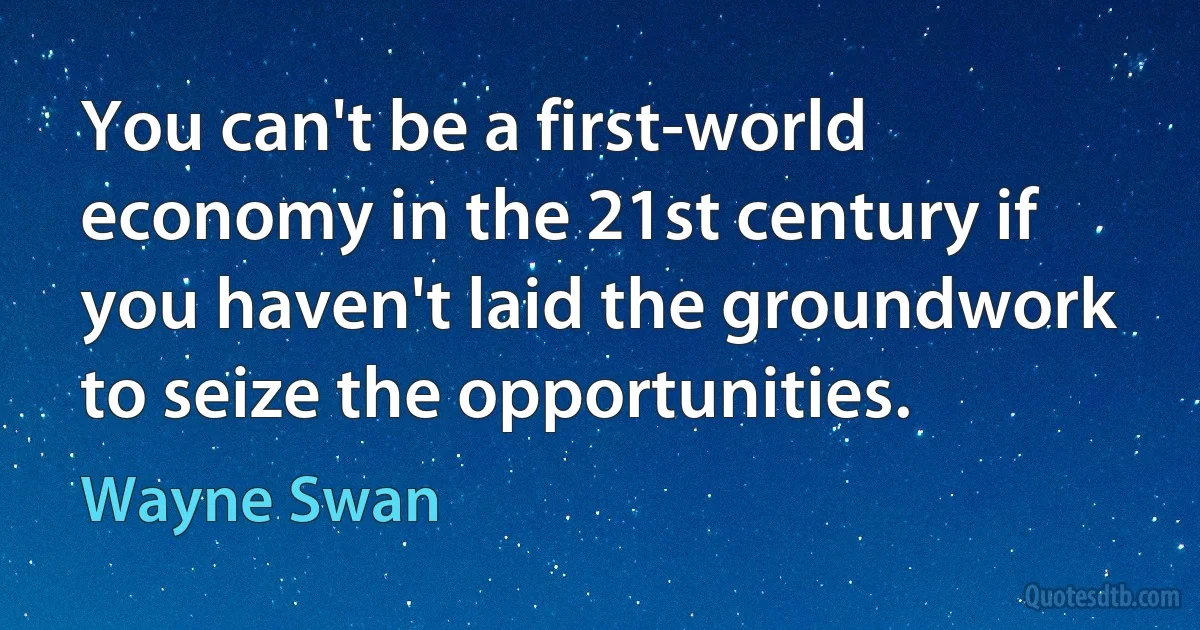 You can't be a first-world economy in the 21st century if you haven't laid the groundwork to seize the opportunities. (Wayne Swan)