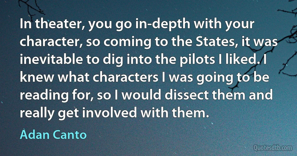 In theater, you go in-depth with your character, so coming to the States, it was inevitable to dig into the pilots I liked. I knew what characters I was going to be reading for, so I would dissect them and really get involved with them. (Adan Canto)